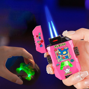 Encendedor de Cigarrillos de Doble Llama con Diseño de Dibujos Animados, Encendedor de <span class=keywords><strong>Gas</strong></span> Metálico Resistente al Viento con Diseño de Hello Kitty y Kuromi - Product Image 2