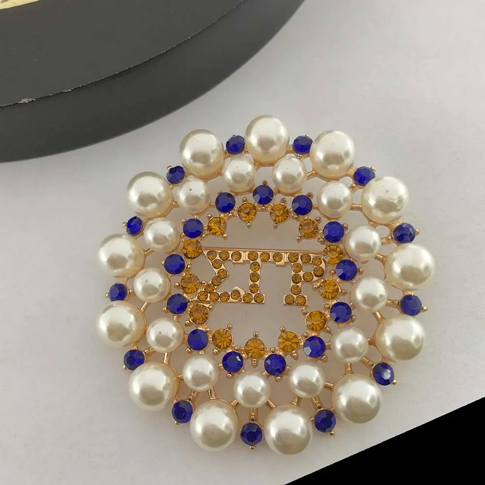 Geelblauwe Kristallen Parel 1922 Griekse Studentenvereniging Poedelspelden Sigma Gamma Rho Broche Pin