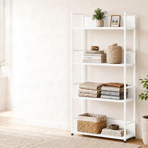 <b>Metal</b> Bookshelf 5-Tier <b>White</b> Storage Rack Minimalist Design for Living Room Standing Type Non-Foldable - Product Image 6