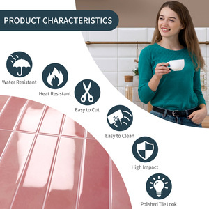 Decoración del Hogar, Azulejos Autoadhesivos 3D ROSADOS, Pegatinas <span class=keywords><strong>de</strong></span> Azulejos para Pared, Azulejos Adhesivos para Cocina y Baño - Product Image 2