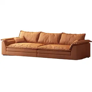 焦糖色4座簇绒沙发柔软组合沙发套装，适合客厅家庭办公使用