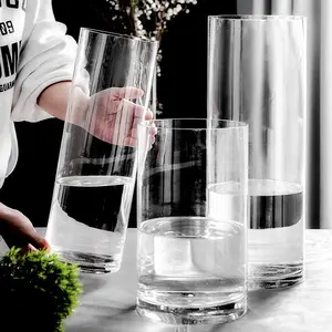 Groothandel Helder Cilinder Glazen Vaas Voor Home Decor Tafelblad Kristallen Glazen Vaas Voor Bloemen