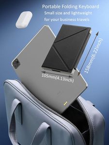 Clavier pliable rechargeable à trois volets, détachable, en cuir, multifonctionnel, sans fil Bluetooth 5.0, pour tablette/téléphone/PC - Product Image 4