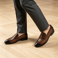 Chaussures habillées marron de luxe pour hommes, en cuir véritable gaufré dégradé, à enfiler, pour mariage et occasions décontractées, collection automne