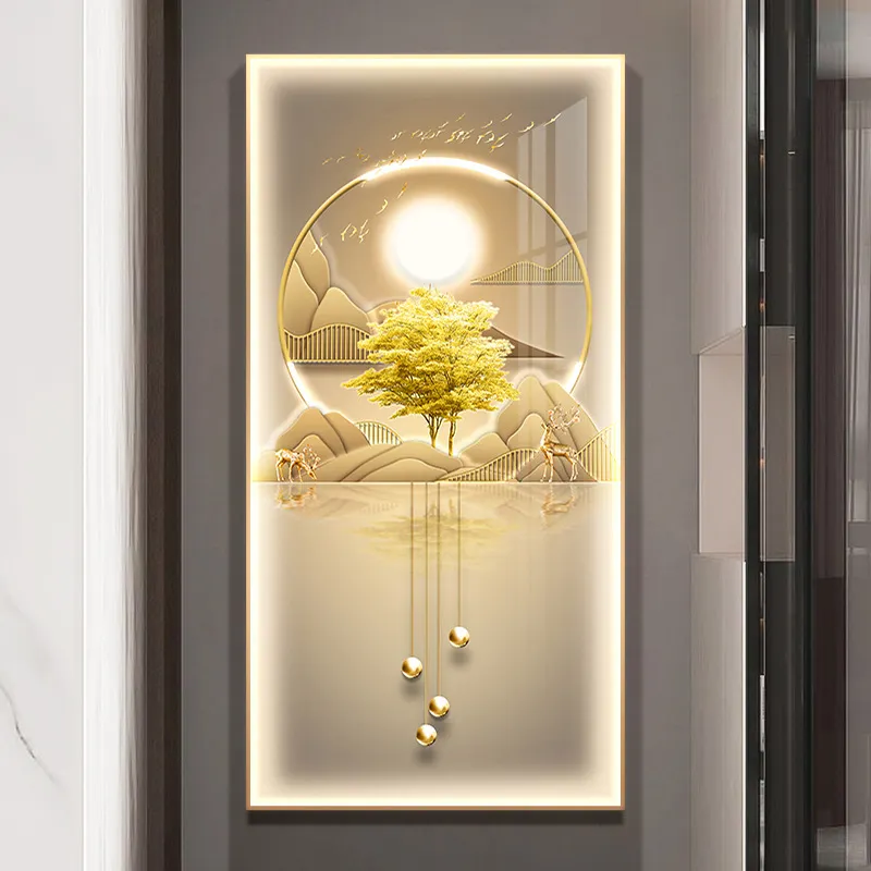 Neue Eingangs veranda LED-Licht Licht Luxus Hirsch leuchtende Kristall Porzellan Licht Luxus Kristall Malerei geführt