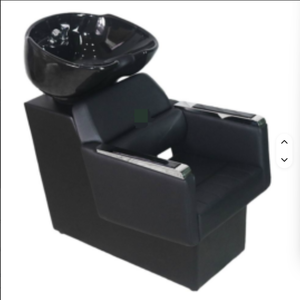 Unidad de Lavacabezas para Salón de Belleza y Barbería, con Lavabo Inclinable de Cerámica Blanca y Negra, Asiento Ajustable y Cama para Lavado de Cabello - Product Image 5