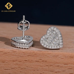 925 <b>Silver</b> Moissanite Iced Out Heart Shape <b>Stud</b> <b>Earrings</b> VVS Screw Back Gift Jewelry - Product Image 2