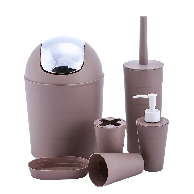 Plastic Toiletinrichting 6-delige Badaccessoires Set Compleet Roze Badkamerinrichting Voor Thuishotel