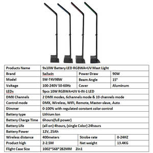 Sailwin высококачественный сценический светильник 9x10 Вт, светодиодная батарея RGBWA + ультрафиолетовая мачта - Product Image 5