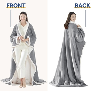 Plaid chauffant électrique portable, réversible en flanelle et sherpa avec contrôleur numérique pour une chaleur douillette - Product Image 4