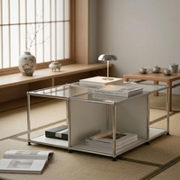 Table basse moderne modulaire écologique avec structure en acier inoxydable, autoportante et multifonctionnelle pour salon