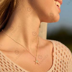Gemma vendita calda 925 gioielli in oro placcato argento estate spiaggia stile bianco Cz collana con ciondolo stella marina - Product Image 2