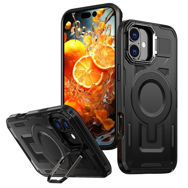 Full Body Protection Phone Cases Zinc Alloy Camera Cover Stand Magnetic Car Case for iPhone 14 Pro Max Defender Luxury Armor