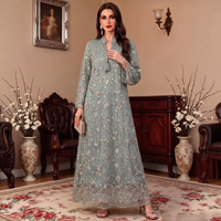 Abaya pour femmes musulmanes, col en V, manches longues, broderie florale à sequins, design à franges, polyester, élégante, modeste, coupe ample, robe maxi