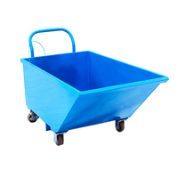 Bac à déchets auto-vidant portable bleu en acier inoxydable avec moteur et pompe, capacité 1000-2500 kg, collecteur de déchets à 4 roues