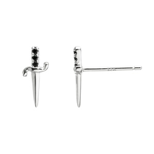 Bijoux fantaisie personnalisés <span class=keywords><strong>en</strong></span> argent sterling 925 Plaqué <span class=keywords><strong>or</strong></span> 18 carats <span class=keywords><strong>Piercing</strong></span> <span class=keywords><strong>Blanc</strong></span> Noir CZ Zircon Poignard Épée Boucles d'oreilles pour femmes - Product Image 2