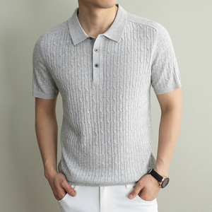 เสื้อโปโลผู้ชาย แขนสั้น สีเทา ผ้าถักลายเคเบิ้ล สไตล์ลำลองสำหรับธุรกิจ ใส่ได้ในฤดูร้อน ไซส์ M L XL 2XL 3XL - Product Image 2