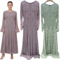 Nouvelle Robe Kaftan Perlée Bordeaux pour Femme, Broderie Florale, Col Montant, Manches Longues, Modèle Modeste, Idéale pour l'Aïd et le Ramadan, Vente en Gros pour Boutiques