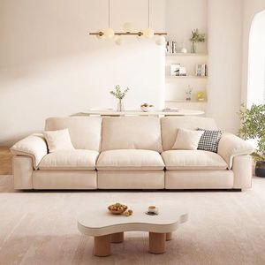 <b>Cream</b> Fabric <b>Sofa</b> Straight Line Design Minimalist Modern Living Room Furniture Small Apartment Suitable Light Luxury Style - Product Image 3
