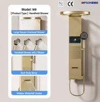 Nouveau design Panneau de douche à jets de pluie et de massage en acier inoxydable 304 avec affichage LED thermostatique pour salle de bain et hôtel, haute pression, OEM