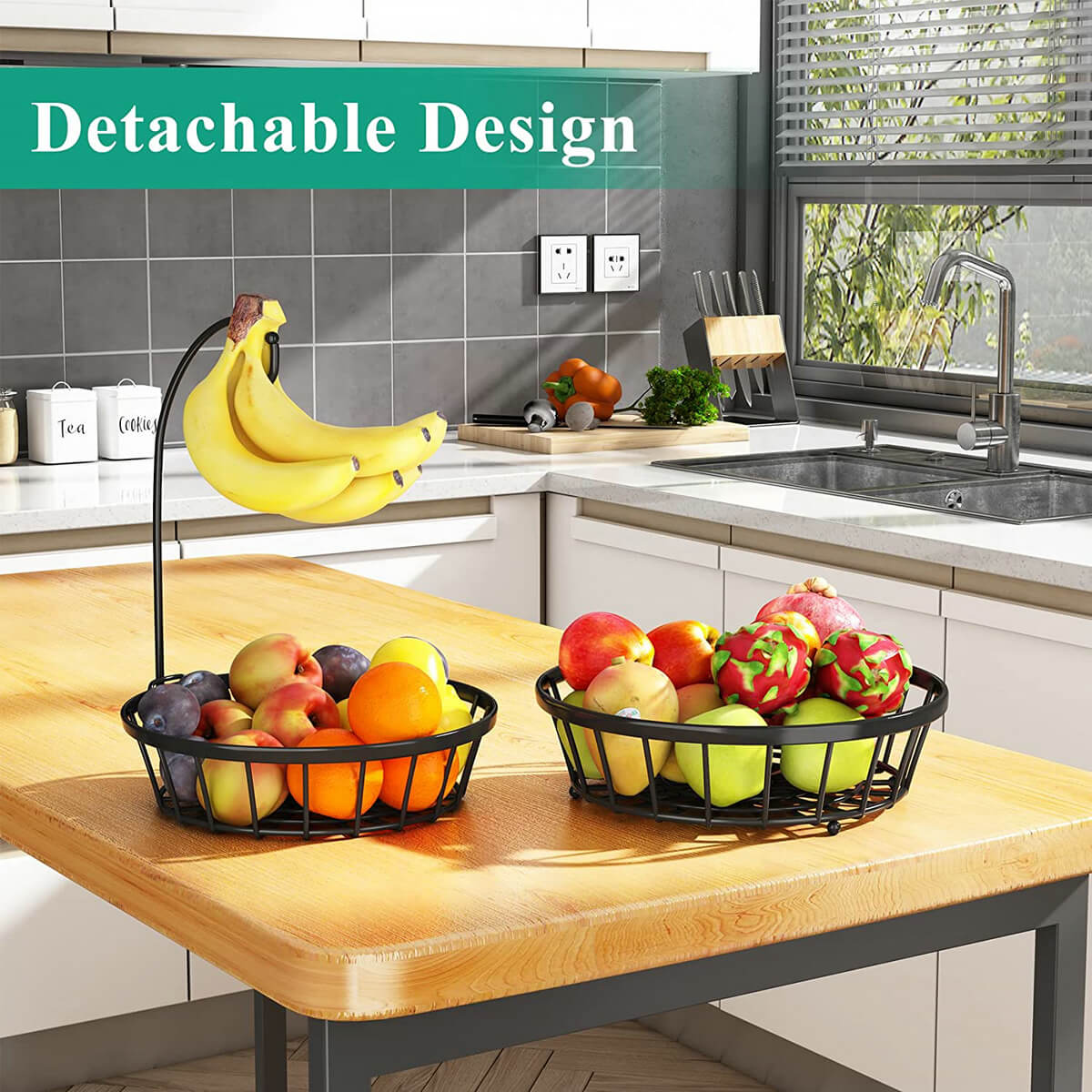 Support à Bananes En Métal Robuste Avec Crochet - Base Ovale Pour Cuisine Ou Rangement De Fruits