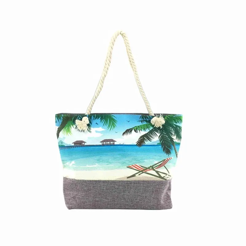 2023 Summer Tropical Floral Printed Canvas Beach Bags Ladies Big Shoulder Tote Bag Casual Women's Handbags For Shopping