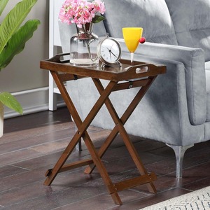 Table d'appoint en bois avec <span class=keywords><strong>plateau</strong></span> amovible, design pliable, facile à ranger, structure à <span class=keywords><strong>pieds</strong></span> croisés, forte capacité de charge - Product Image 4