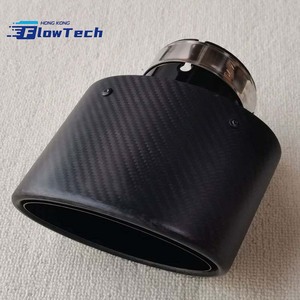 Punta de escape ovalada plana de 150x90mm para coche, salida única de acero inoxidable con embellecedor de fibra de carbono, acabado plateado/negro para modificación de vehículos - Product Image 1