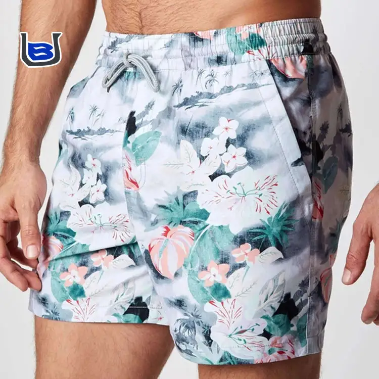 Calção de banho para meninos, calção de banho com estampa de praia e férias, cor floral casual plus size, tamanho grande, ideal para mar, aprimorado para as férias, 2024