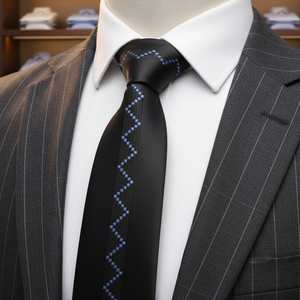 Exve Exclusivo Azul y Zigzag Patrón Personalizado Panel Delgado Corbata de Moda Hecho en Turquía - Product Image 3