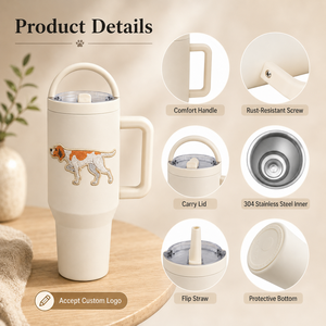 Personalized Puppy Cartoon Stainless Steel Vacuum Insulated Travel Coffee Tumbler <b>with</b> Handle and <b>Reusable</b> <b>Lid</b> - Product Image 3