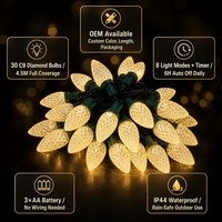 Guirlande lumineuse LED C9 Fraise 4,5M 30 LED Piles 3AA 8 Modes Minuteur Étanche IP44 Décoration Extérieure Jardin Plastique OEM