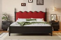 Italienisches Vintage-Bettgestell aus Massivholz mit Gepolstertem Kopfteil Luxuriöses Klassisches Schlafzimmermöbel Anpassbares Bett im Antiken Stil
