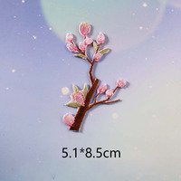 Patchs brodés en forme de branche de pêcher, autocollants en tissu, badges thermocollants, appliques fleurs de prunier, accessoires de vêtements DIY