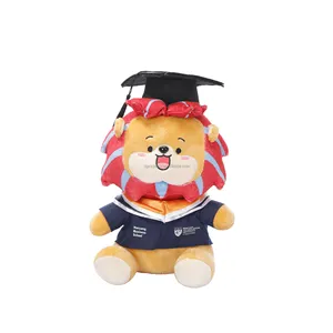 Özelleştirilmiş ayakta aslan yumuşak oyuncaklar mezuniyet şapka akademik elbise aslan peluş oyuncak dolması hayvan oyuncak