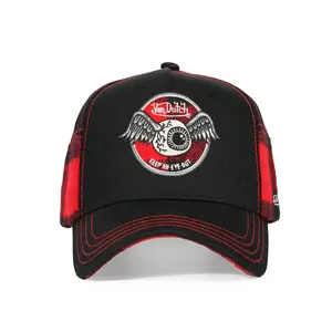 Boné camionista personalizado clássico emblema bordado boné camionista vermelho logotipo personalizado de alta qualidade curvo brim trucker hat para homens