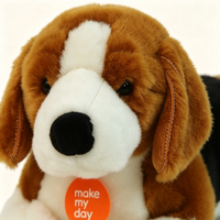 Peluche réaliste de beagle couché, jouet en peluche de chiot en gros, coton PP, en stock, OEM personnalisé, cadeau pour enfants