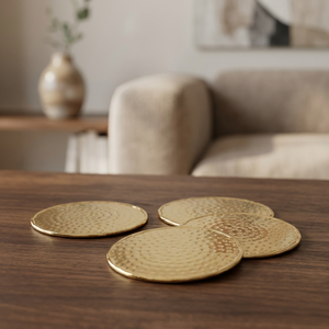 Handcrafted Golden Hammered Brass <b>Coaster</b> <b>Set</b> of 4 Luxury Drinkware for Tea Coffee Dining Table Home Decor and Housewarming Gift - Product Image 4