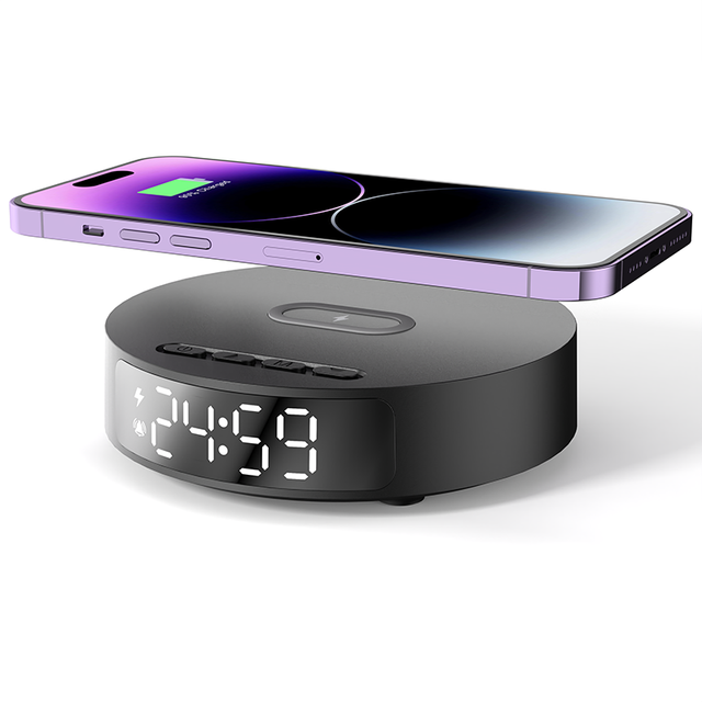 15W Wireless Phone Charger with Fast Charging LED Digital Display Digital Alarm Clock Microphone