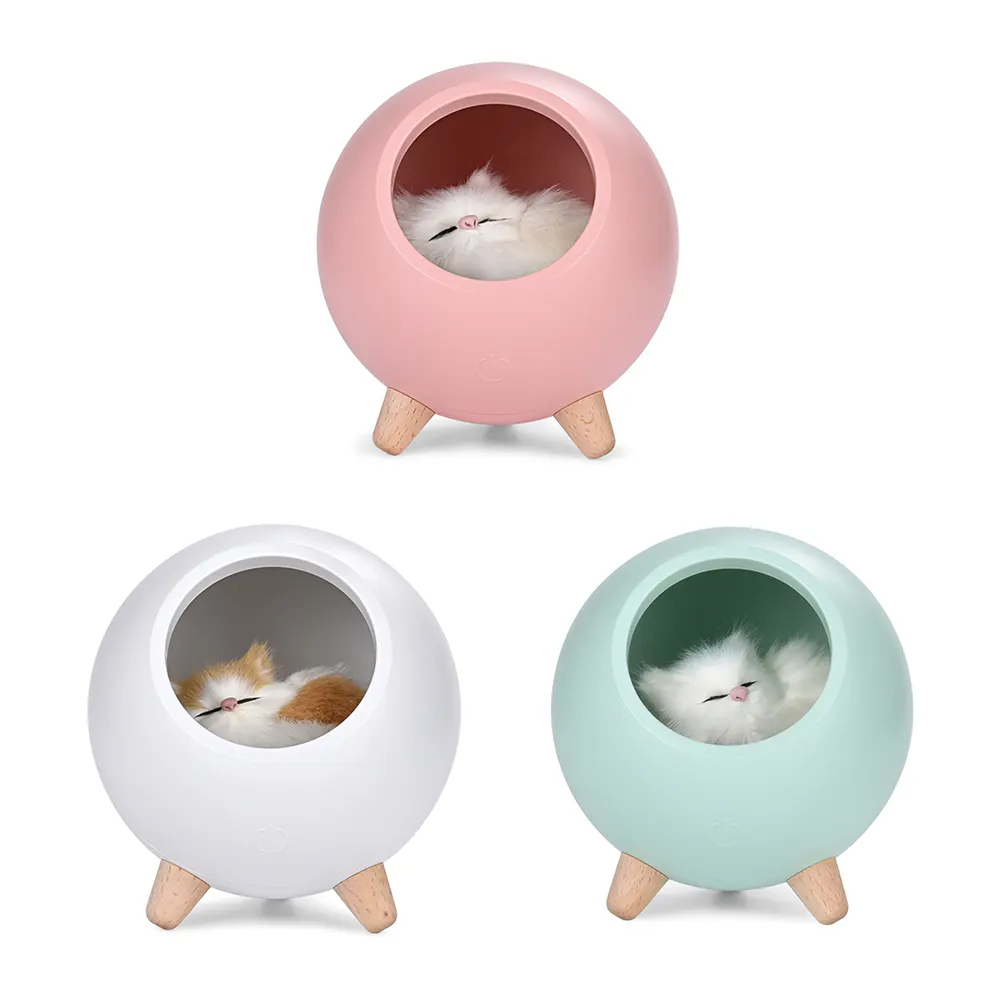 Cute House Touch Dimming Kitten Night Light for Kids Baby Bedroom Bedside Charging Lamp Creative Gift Cats Home Atmosphere Decor