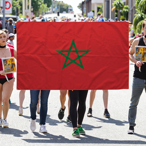 Drapeaux du Maroc en polyester pour le football, à agiter à la main, imprimés numériquement, pour défilés, <span class=keywords><strong>drapeau</strong></span> personnalisé avec logo marocain - Product Image 1
