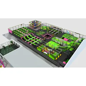 Big Trampoline Park Parkour Bungee Jumping Indoor Trampoline Park Equipment With Ninja Warrior For Adults