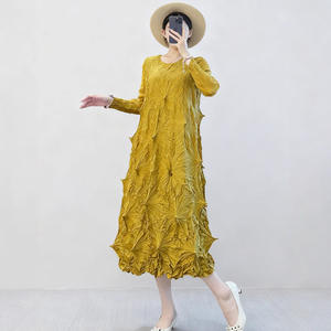 Elegante Vestido Midi Plisado de Color Sólido de Alta Gama para Mujer, Lavable, Corte Holgado, Silueta en A, Proveedor Confiable Disponible en Línea - Product Image 2