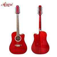 Guitare électro-acoustique à 12 cordes de marque Aiersi, 41 pouces, dreadnought, avec pan coupé, couleur vin brillant, acajou, prix de gros bon marché