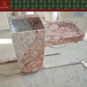 Vasque carrée en marbre de luxe GOLDKING pour salle de bain, avec veines rouges, grises et blanches, bord sculpté CNC, finition de précision - Product Image 6
