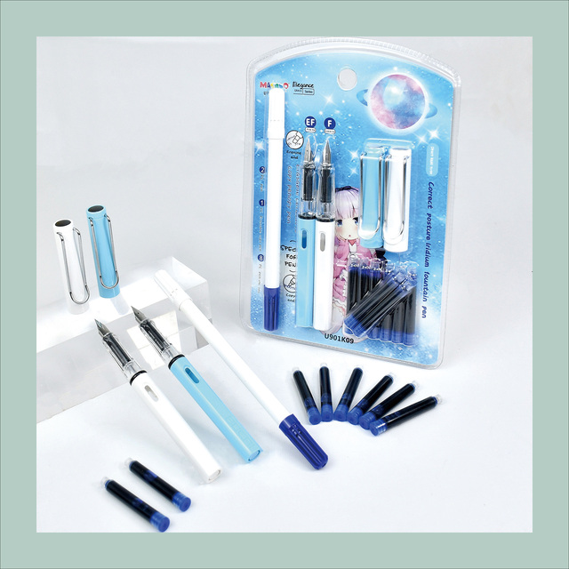 Erasable Fountain Pen Set Correct Posture Iridium Nib Fountain Pen with Ink Cartridges for Students School Stationery