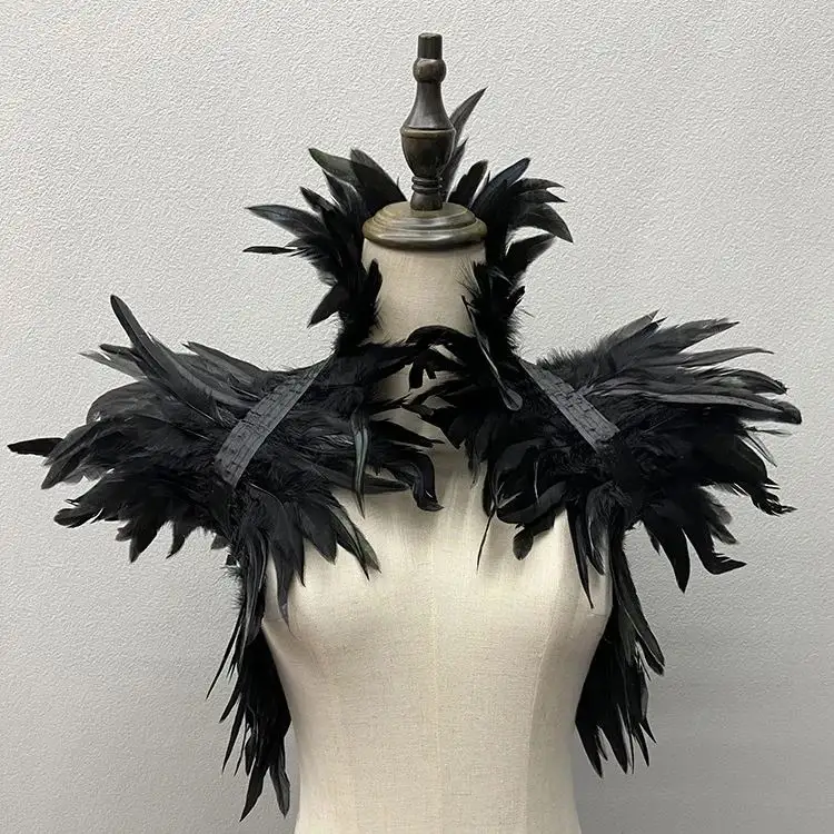 Natural Feather Shrugs Shawl For Women Cosplay Black Halloween Luxury Feather Shoulder Wraps Sexy Punk Gothic Feather Scarves