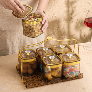 Gold Rimmed Plastic Airtight <b>Storage</b> <b>Jars</b> With Lid Rectangle Sealed Containers <b>For</b> <b>Kitchen</b> Party Use - Product Image 1