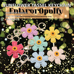 New Sunflower Tassels PU Leather Eco-Friendly Car Keychain Bag Pendant Women's Charms Luxury Keychains Designer Girl Gift - Product Image 2