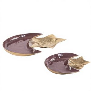 Plateau décoratif élégant en acier inoxydable pour le Ramadan avec poignée pour la décoration de la maison |   Style de table basse - Product Image 1